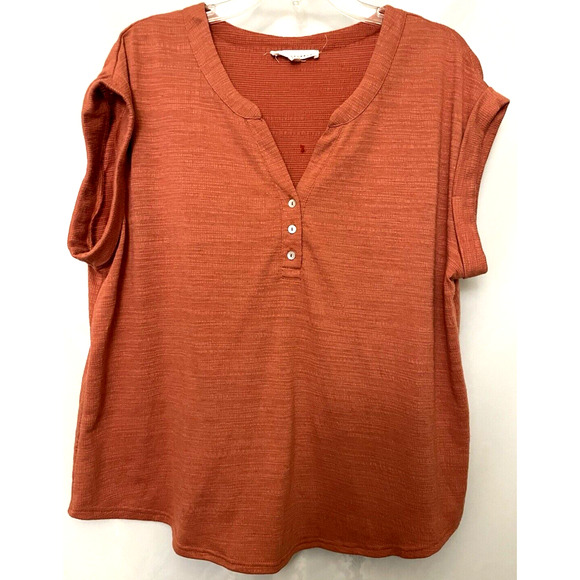 Jane & Delancey Women's Blouse Top Garment Dye Short Sleeve Rayon Size XL Rust - Picture 1 of 6